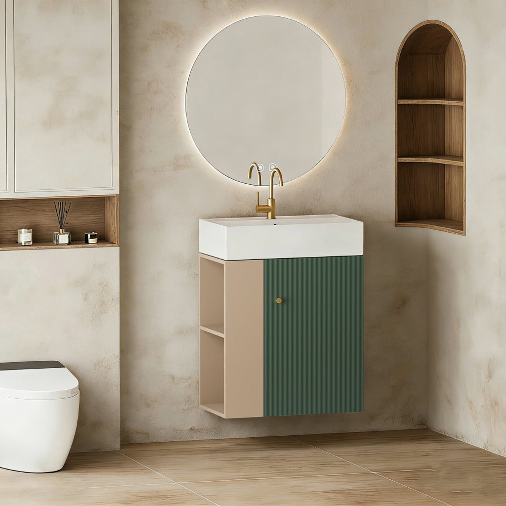 English Elm 21.6" Floating Bathroom Vanity with Ceramic Sink Soft Close Cabinet and Open Shelf W1920S00193