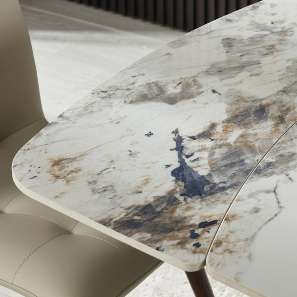 English Elm Retractable Sintered Stone Extendable Dining Table Seats 8 Modern Minimalist Base W5630P456161