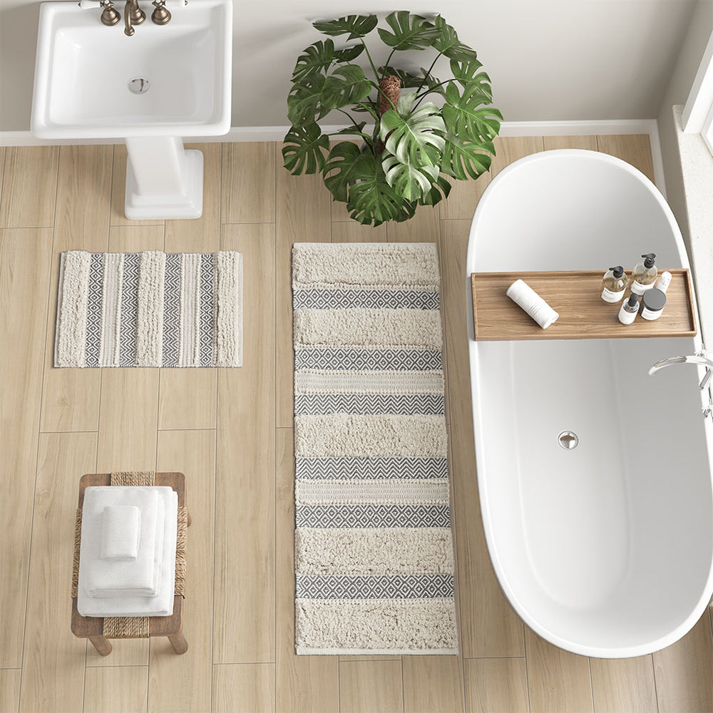 JLA Home INK+IVY - Woven Asher Hand-Woven Texture Stripe Bath Rug — Boho Shag & Geo Detail, Non-Skid, Machine-Washable 58 L x 22 W x 0.5H II72-1290