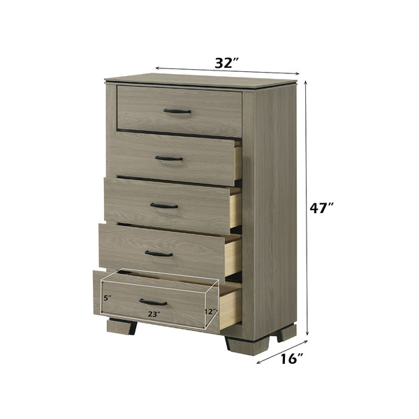 English Elm Modern Weathered Finish Six-Drawer Dresser 58"W x16"D x33"H Poplar Construction Smooth Glides Gray 34 L x 18 W x 48 H B2741P405642