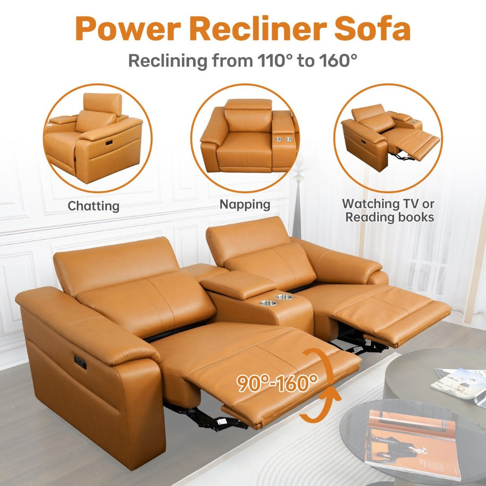 English Elm Power Reclining Loveseat with Faux Leather Upholstery Usb Ports and Storage Console W3795S00005