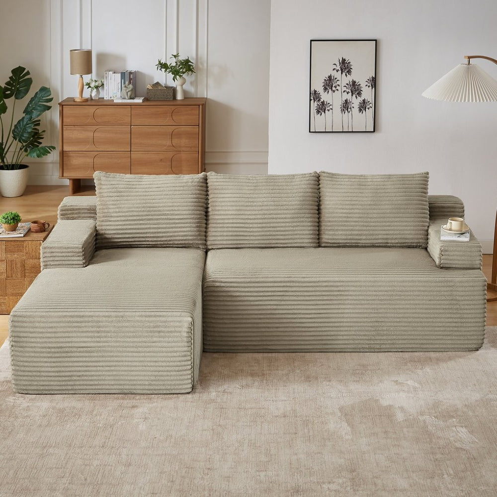 English Elm L-shaped Corduroy Sectional with Deep Seat Plush Cloud Comfort for Any Living Space W2339P400982