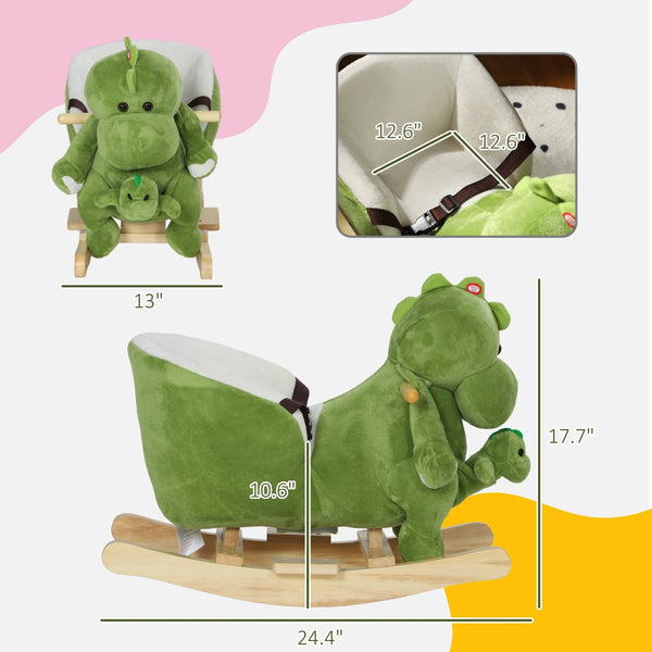 English Elm Qaba Plush Dinosaur Toddler Rocker with 32 Songs Hand Puppet and Safe Wooden Base W2225P249743