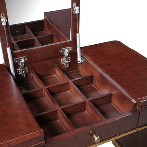 English Elm Classic Flip Top Vanity Desk with Gold Accents 2 Drawer Retro Bedroom Dressing Table Espresso N704P381406P