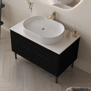 English Elm 36 Inch Floating or Freestanding Bathroom Vanity with Ceramic Sink and Soft Close Drawers W3136S00032