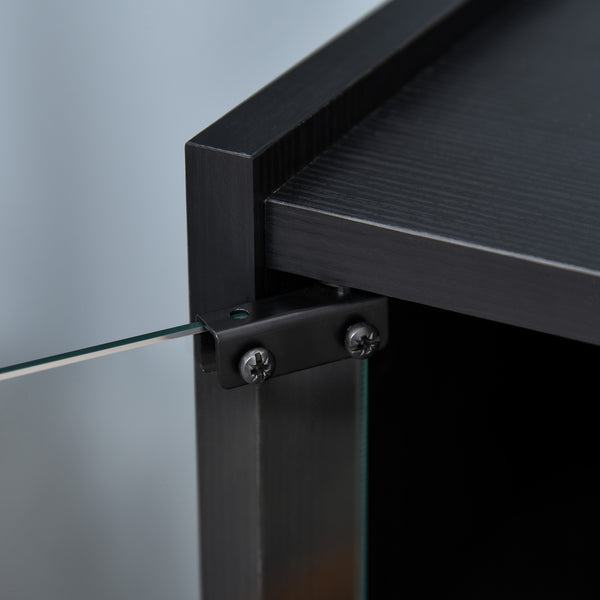 English Elm HOMCOM 5-Tier Media Cabinet with Tempered Glass Doors, Adjustable Shelves, Cable Management, Distressed Black W2225P173906