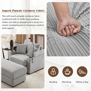 English Elm 41.7" Modern Modular Sofa With Movable Ottoman, Usb Ports & Cup Holders - Comfortable & Stylish Grey Couch N719S001841E