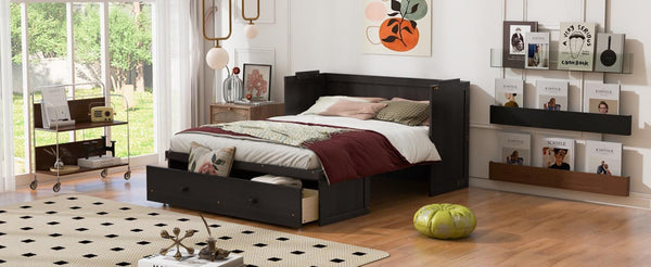 English Elm Queen Murphy Wall Bed with Pull Out Drawer and Built in Usb Charging Cabinet Espresso N708P205905P