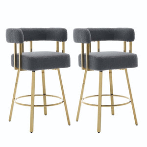 English Elm Ts Teddy Fleece Accent Chair Set of Two with Gold Square Legs for Glam Modern Spaces Gray W2311P412752