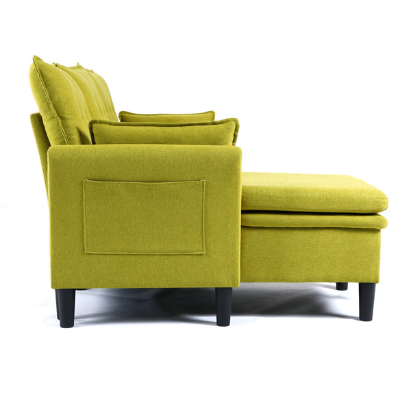 English Elm L-Shaped Reversible Chaise Sectional Sofa with Storage and Fold-Out Bed Cotton-Linen Modern Design Green W3371S00026