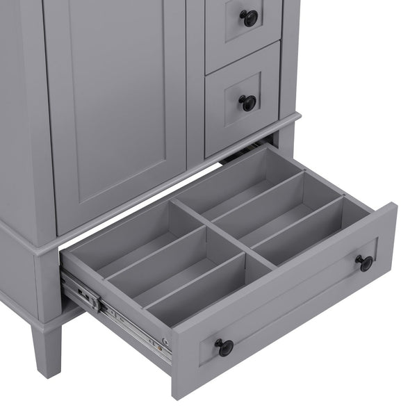 English Elm 24-inch Matte Bathroom Vanity Rubberwood Cabinet with Ceramic Sink and Soft-close Drawers Grey N729P377516E
