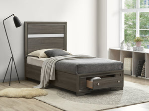 English Elm Madrid Twin Bed With Storage Drawers - Contemporary Gray Wood-Grain Design For Space-Saving Style B078S00622