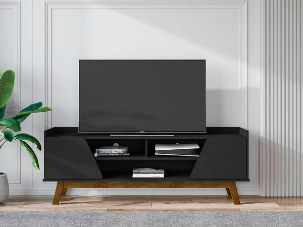 Manhattan Comfort Marcus Mid-Century Modern TV Stand  Matte Black 260BMC8