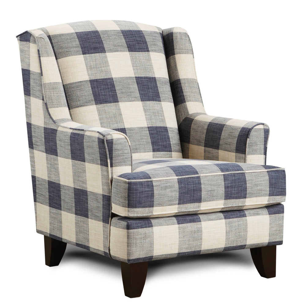Fusion Catalina Yucatan Indigo Accent Chair - Stylish Blue/Cream Plaid, Durable Polyester, Flared Legs Blue,Cream Ws,100% Polyester 260 Yucatan Indigo Accent Chair