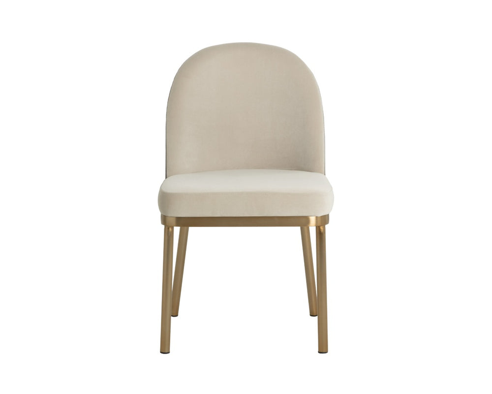 Sunpan LAVANIA Dining Chair - Chic Two-Tone Taupe Upholstery, Antique Brass Accents for Modern Elegance 112214