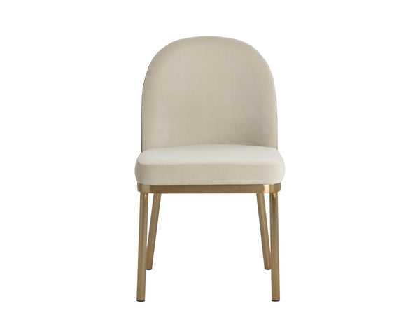 Sunpan LAVANIA Dining Chair - Chic Two-Tone Taupe Upholstery, Antique Brass Accents for Modern Elegance 112214