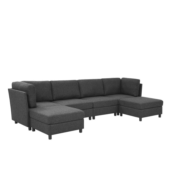 English Elm Modern Configurable Sectional Sofa Foil Fabric Low Profile Living Room Seating Dark Grey W5568S00050