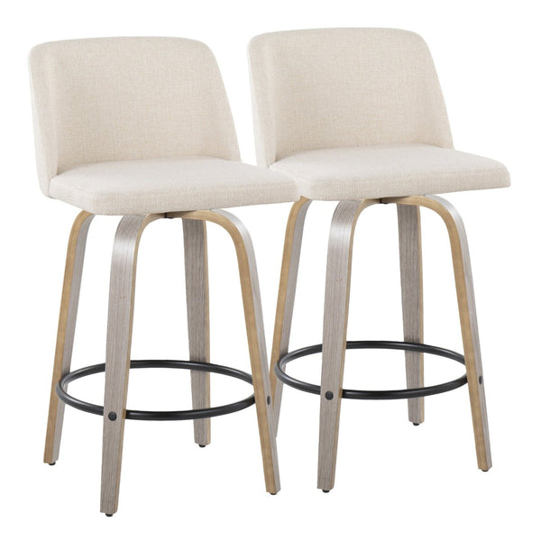 English Elm Toriano 26" Modern Counter Stools Set Of 2 With Swivel, Light Grey Wood & Cream Upholstery Comfort B202S00411-GIGA
