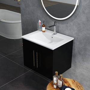 English Elm 24-Inch Wall-Mounted Bathroom Vanity With Gold Accents, Soft-Close Doors & Ample Storage Space W3151S00034