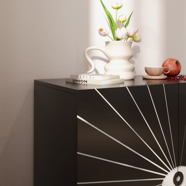 English Elm Modern Eye Pattern Accent Cabinet - 2-Door Black & White Storage with Adjustable Shelves, Mid-Century Flair and 120lb Capacity T3833P366564