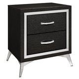 English Elm Nicolita 2-Drawer Nightstand With Embossed Jet Black Wood and Silver Trim