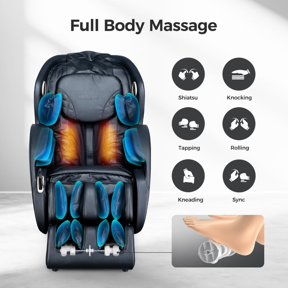 English Elm Bosscare Full Body Shiatsu Recliner with Sl Track 3d Rollers and App Control Black W730P162463
