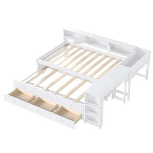 English Elm Twin Daybed Pine Frame with Trundle Desk Hutch Shelves and Storage for Kids Rooms White W1580S00458