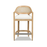 English Elm Americana Mid-Century Modern 26" Cane Back Counter Stool, Ivory White Boucle