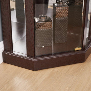 English Elm Corner Lighted Curio Cabinet with Mirrored Back Glass Shelves Classical Living Room Display Cherry W2275P194425