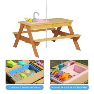 English Elm Wooden Cedar Kids Activity Table with Shade Umbrella for Backyard Sand and Water Play W2640P454242