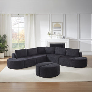 English Elm Modular Chenille Sectional Sofa with Curved Footstools and Cloud Foam Cushioning Black W3505S00057