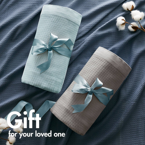 JLA Home Madison Park - Blanket Egyptian Cotton Ultra-Soft Throw for Bed and Sofa, Machine Washable, Pilling-Resistant Comfort Light Blue MP51N-6187