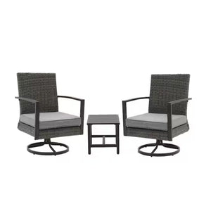 English Elm 3-piece Pe Rattan Swivel Rocker Bistro Set with Cushions for Balconies and Patios B082S00069