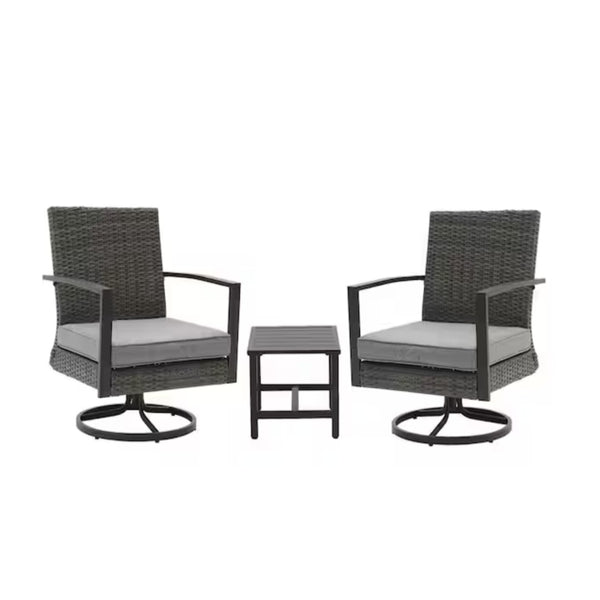 English Elm 3-piece Pe Rattan Swivel Rocker Bistro Set with Cushions for Balconies and Patios B082S00069