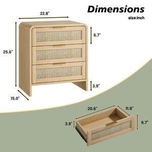 English Elm Rattan Drawer Nightstand Set with Built-in Charging Station and Open Shelf Bedroom Storage Oak W1820P416766