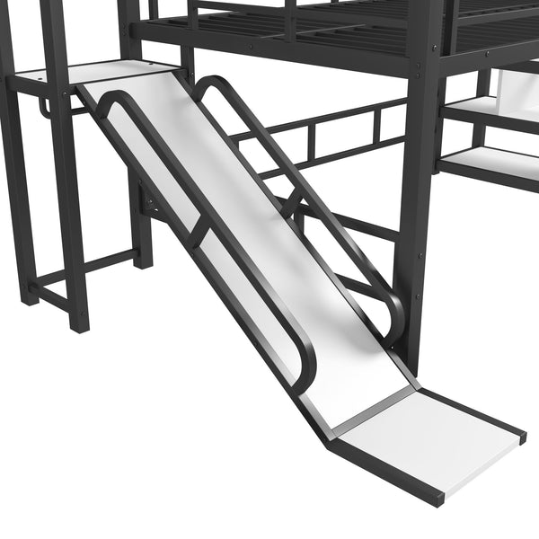 English Elm Full Full House Loft bed with Slide and Stairs, Metal House Play Loft with Storage Shelves and Quiet Design Black W1580S00350