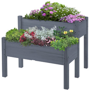 English Elm Outsunny 34"X34" Two-Tier Elevated Wood Planter Box For Easy Gardening On Patios & Backyards W2225P217237-GIGA