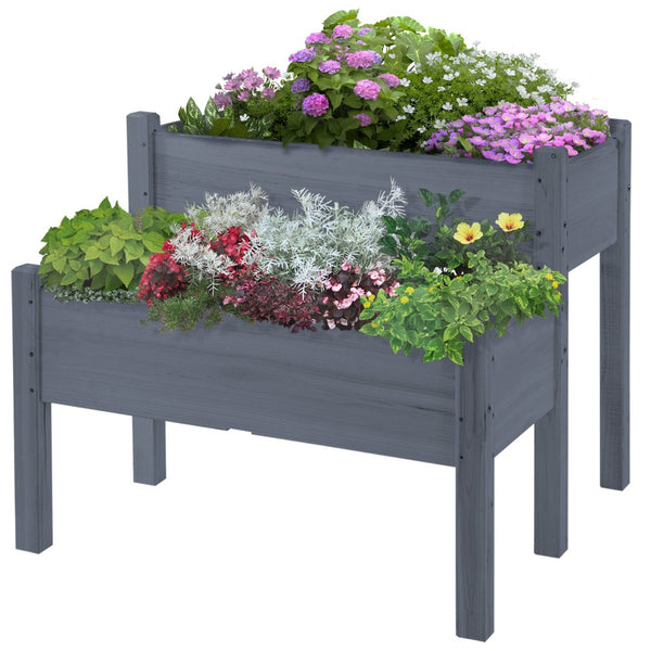 English Elm Outsunny 34"X34" Two-Tier Elevated Wood Planter Box For Easy Gardening On Patios & Backyards W2225P217237-GIGA