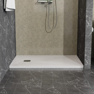 English Elm Goodyo 32"x48" White ABS Acrylic Shower Base with Anti-Slip Slate Texture, Drain Kit & 304 SS Cover W1223S00009