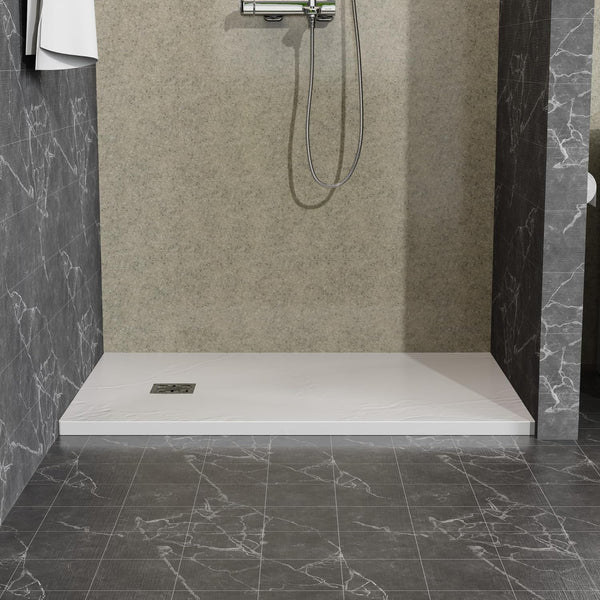 English Elm Goodyo 32"x48" White ABS Acrylic Shower Base with Anti-Slip Slate Texture, Drain Kit & 304 SS Cover W1223S00009