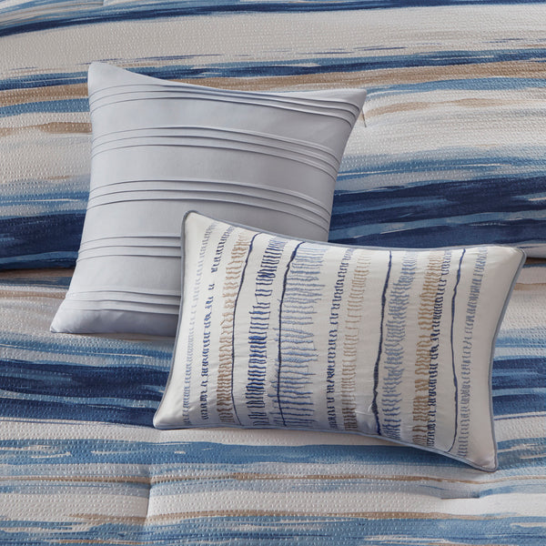 English Elm 8 Marina Seersucker Comforter & Quilt Set Full/Queen - Watercolor Stripe, Hypoallergenic, Layerable Blue 23.62 L x 18.9 W x 18.31 H B03597097
