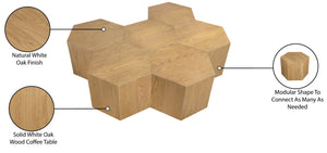Meridian Furniture Eternal Solid Oak Modular Coffee Table Low Profile Centerpiece for Contemporary Living Rooms Natural 261-CT-6PC