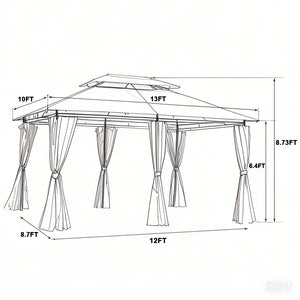 English Elm 13x10 Outdoor Gazebo Canopy Tent With Double Vented Roof, Full Sidewalls For Insect & Weather Shield Grey W419P282068
