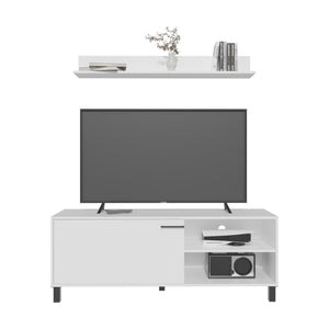 English Elm Living Room Set Modern TV Stand & Wall Shelf White – 1 Door Concealed Storage, 3 Open Shelves, Compact Durable Engineered Wood B097P350287