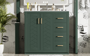 English Elm 36'' Bathroom Vanity with Ceramic Sink Combo Solid Wood Frame Soft-Closing Drawers Ample Storage Elegance Green N710P243327F