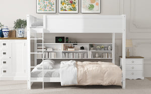 English Elm Queen Over Bunk Bed Solid Pine Cabin Frame with Storage and Usb Charging White GX000399AAK