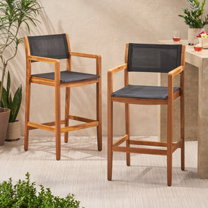 English Elm Christopher Knight Home® - FAIRFAX Santana Acacia Wood Outdoor Bar Stools Set of 2 — Teak Finish, Faux Rattan Seats, 30" Height 68991.00BLK