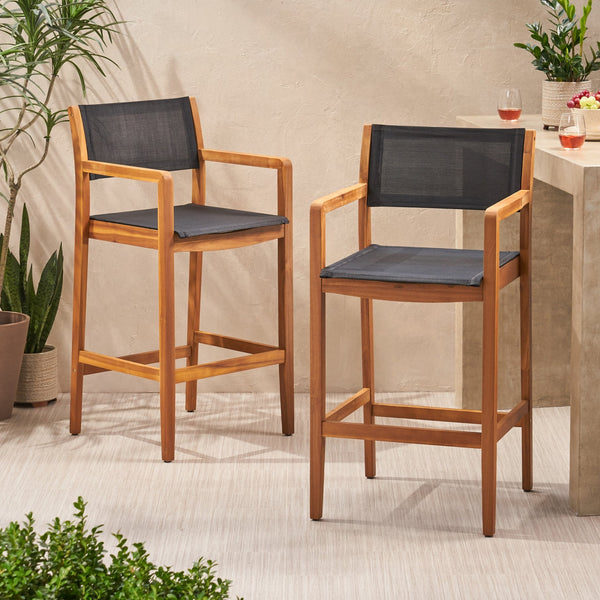 English Elm Christopher Knight Home® - FAIRFAX Santana Acacia Wood Outdoor Bar Stools Set of 2 — Teak Finish, Faux Rattan Seats, 30" Height 68991.00BLK