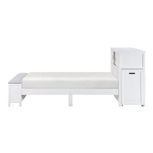 English Elm Gray Twin Platform Bed with Bookcase Headboard Hidden Desk Stool and Footboard Bench White B011S02324