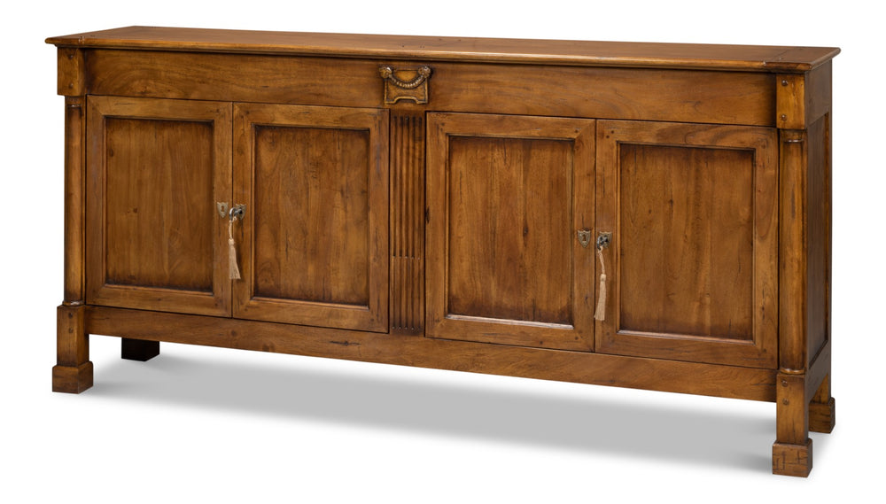 Sarreid Caracole Credenza In Fruitwood Finish - Elegant Solid Walnut Design With 2 Adjustable Shelves & Keys Brown  26118-5